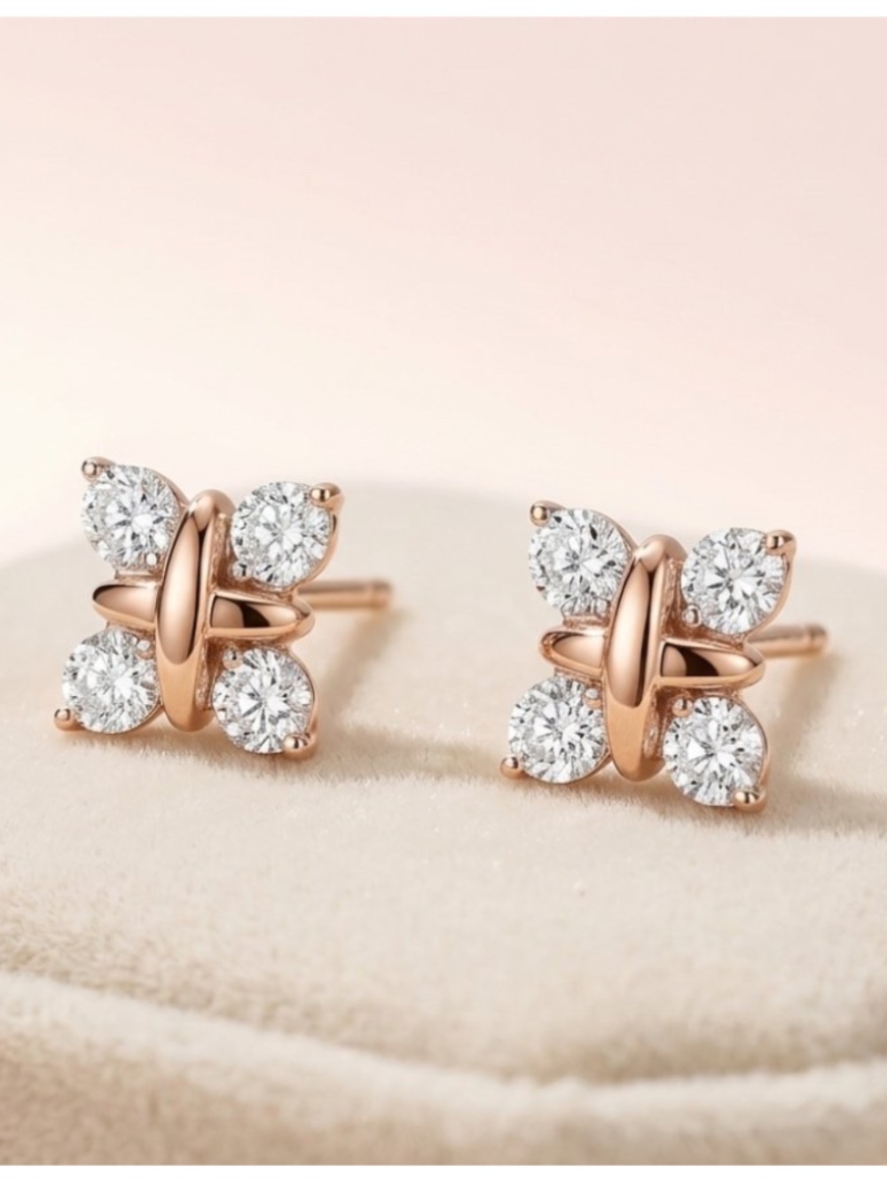 Tiffany Inspired 14K Rose Gold Genuine Diamond Stud Earrings